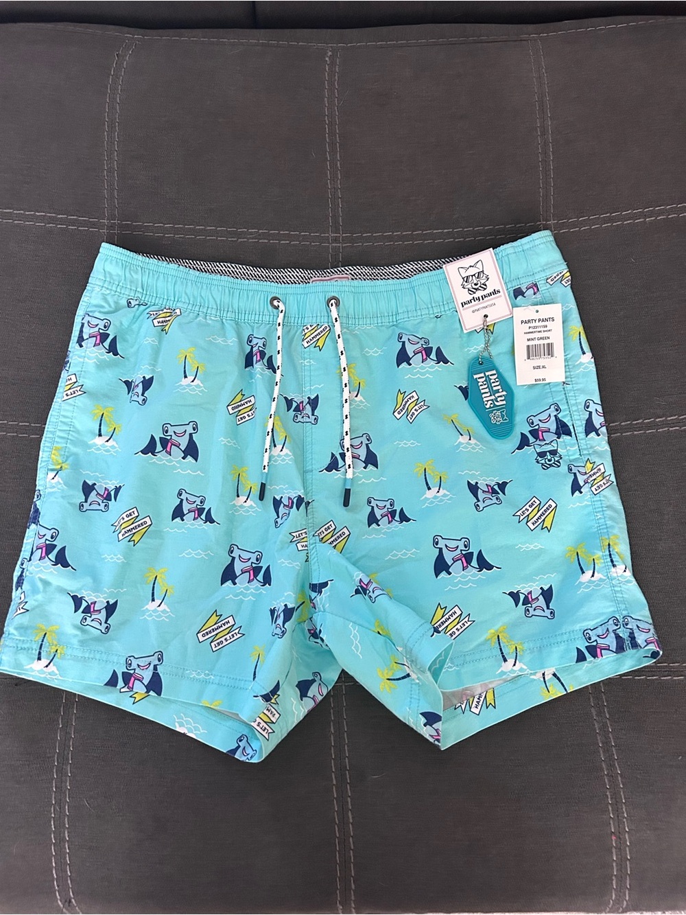 Party Pants Men’s Light Aqua Shark Print Hybrid Shorts
